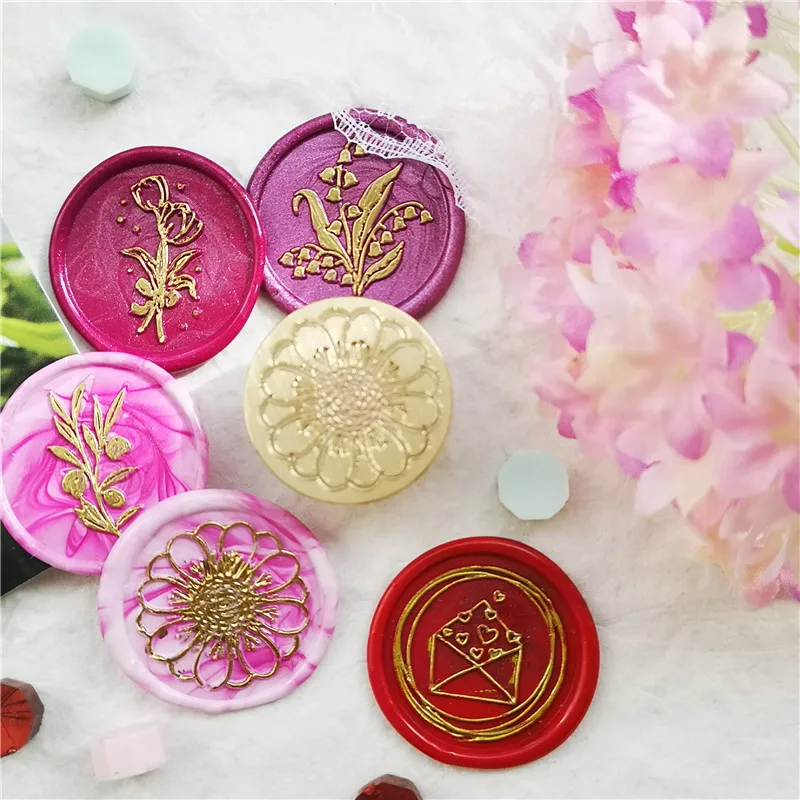 

Plant Wax Stamp Flower Series Second Season Wax Seal Lacquer Seal Head Envelope Seal Stamp Hand Account DIY Seal