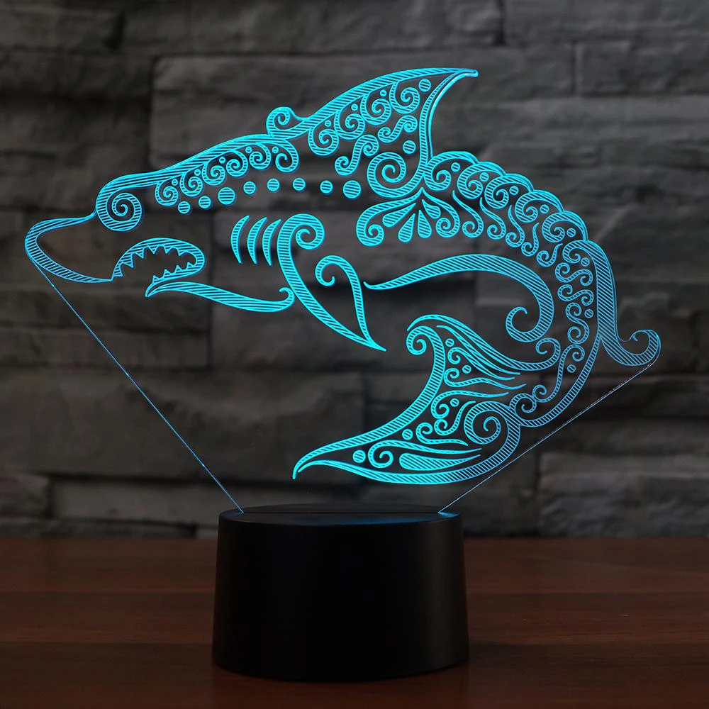 

Shark 3D LED RGB Night Light 7 Color Change Desk Light Action Figures 2870 Kids Home Christmas Toys