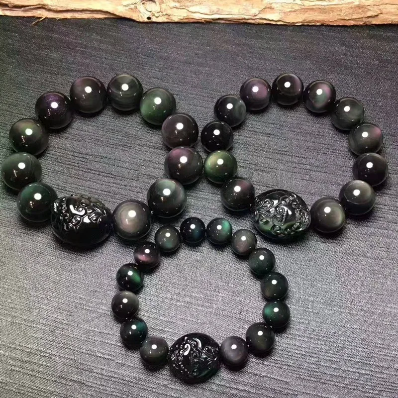 

LETSFUN Fine Jewelry Natural Crystal Bracelet 5A Eyes Rainbow Eye Obsidian Mythical Wild Bracelet Free Shopping