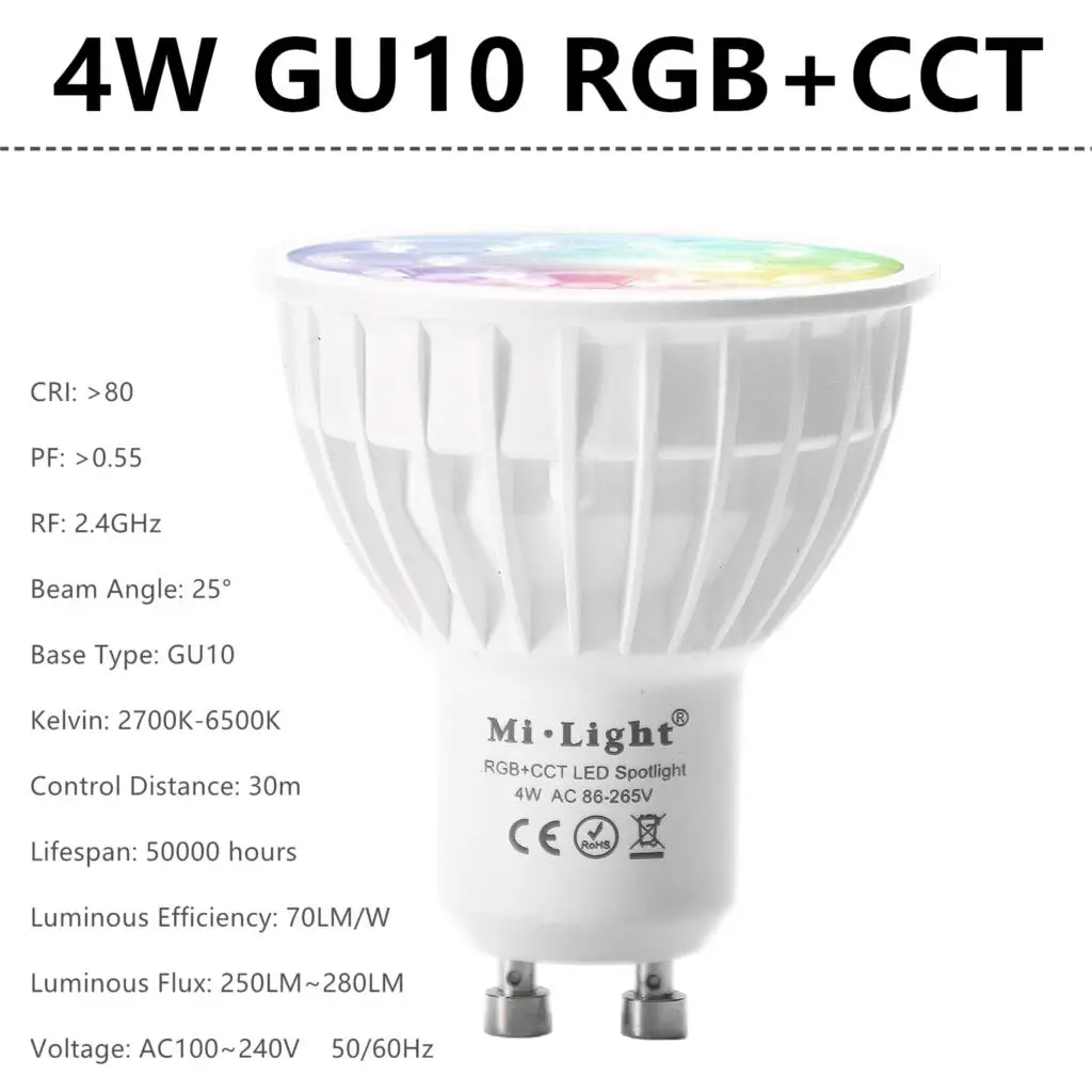 Светодиодный светильник Mi с регулируемой яркостью, 4 Вт, GU10 RGB CCT(2700-6500 K), светодиодный светильник, украшение для помещений+ 2,4G RF светодиодный пульт дистанционного управления - Испускаемый цвет: 4W GU10 RGB CCT