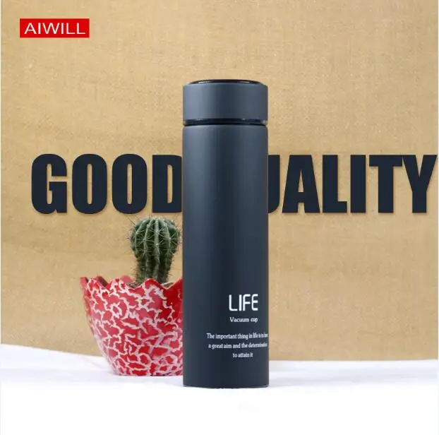 Black AIWILL Новая мода вакуумные фляги и термосы бутылка для воды 500 мл Термос из нержавеющей стали Вакуумная бутылка Прямая - Цвет: Black
