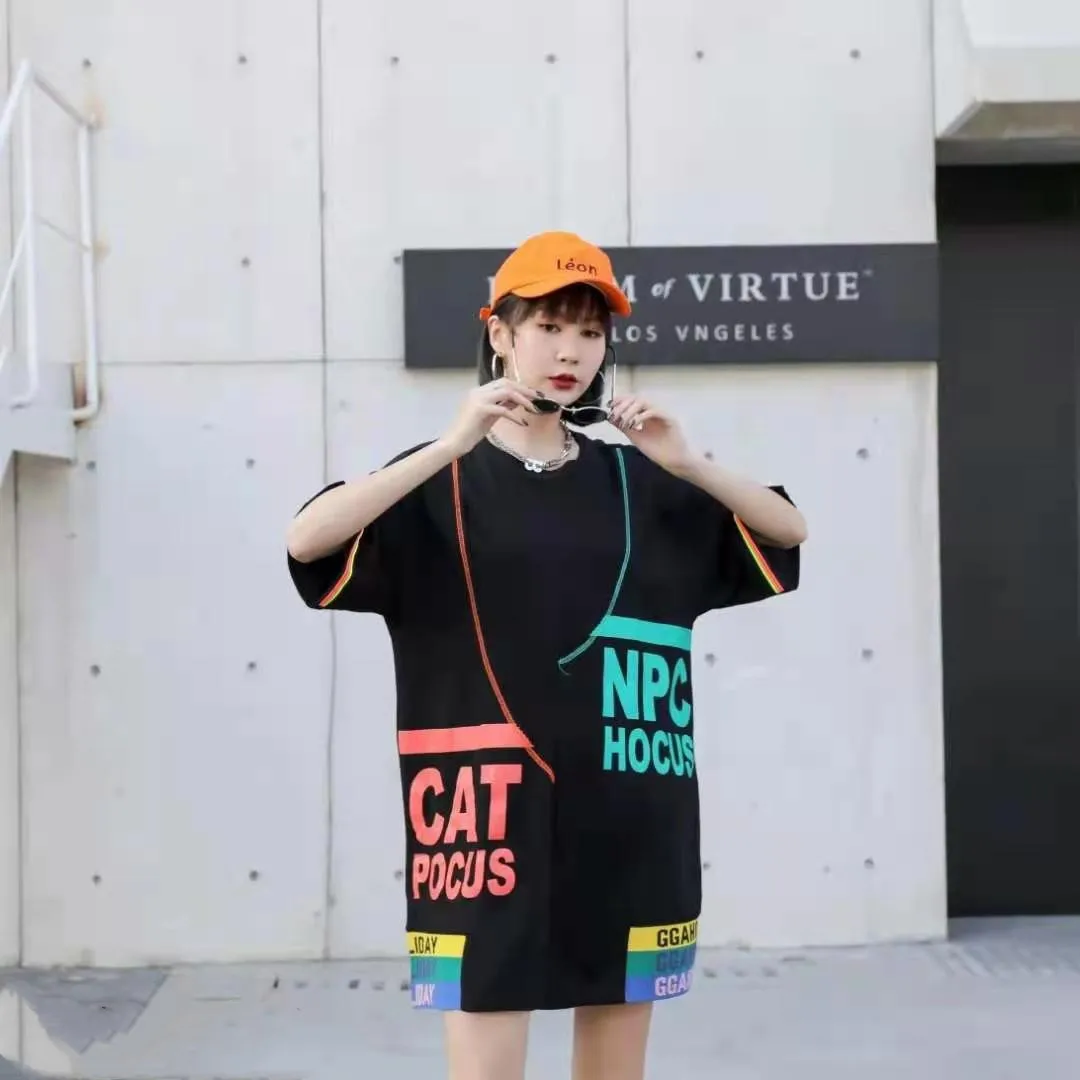 

Vefadisa Black Green Letter Print Women T-shirt 2021 Newest Summer Women T-shirt Plus Size Pullover T-shirt Casual QYF5232