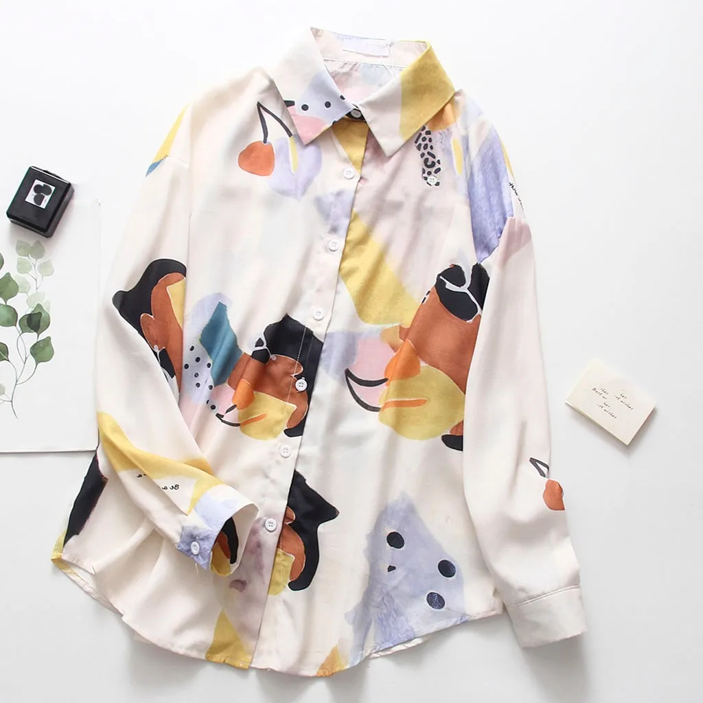 Женская винтажная рубашка SAGACE Повседневная с длинным рукавом и принтом Осень