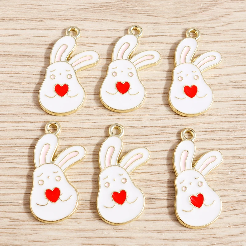 

10pcs 13*26mm Animal Charms Cartoon Enamel Love Heart Rabbit Charms Pendants for Making Necklace Earrings DIY Jewelry Findings