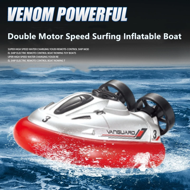 Mini Size Double Motor Speed Surfing Inflatable Remote Control Boat Slim Bow Design Fast Speed Drag Reduction Hull RC Hovercraft