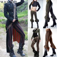 wepbel women fashion steampunk victoriana sage striped ruffle capris pants elastic high waist skinny leggings