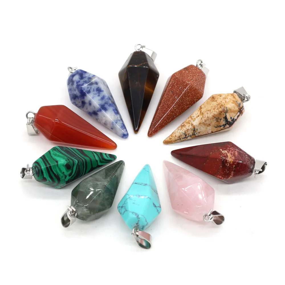 

Natural Stone Pendant Section Cone Shaped Semi-precious Pendant For Jewelry Making DIY Necklace Accessory