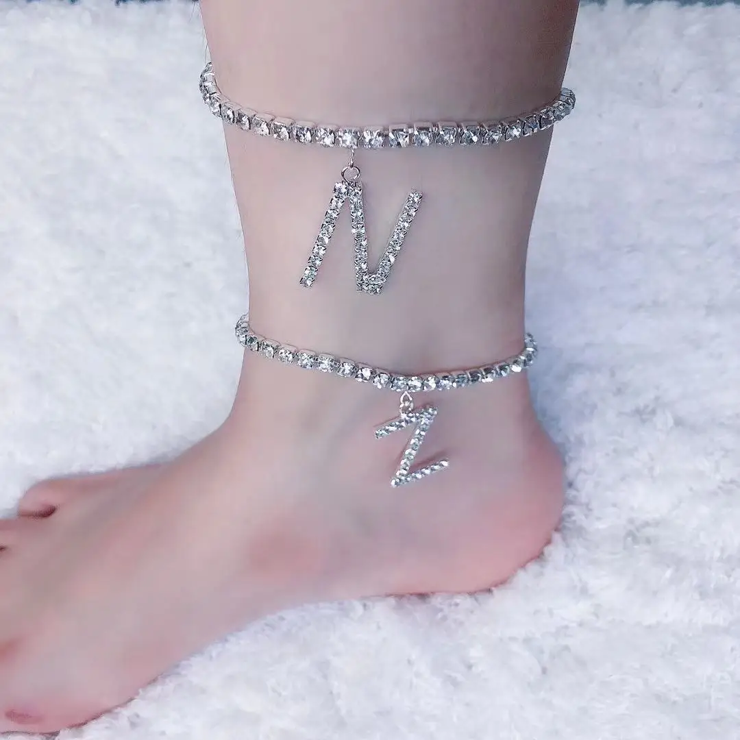 

Fashion shining crystal letter Pendant Bracelet women's Bracelet Charm Jewelry summer beach barefoot Bracelet accessories wholes