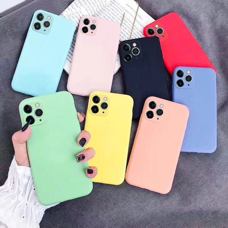 Silicone Case For iPhone 11 Pro Max X XR XS Candy Solid Color Phone 6 6S 7 8 Plus Soft TPU Protective Cover | Мобильные телефоны и
