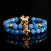 luxury crown zircon weaving bracelet homme pulseira hombres classic blue stone beads bracelet men women dropshipping