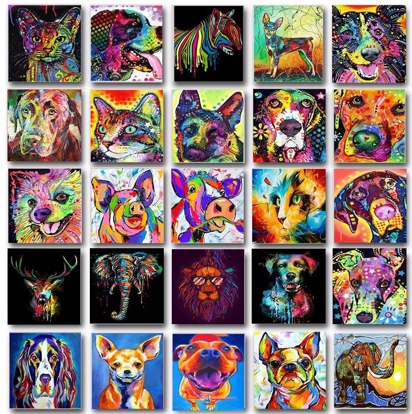 

Набор для рисования по номерам на холсте, набор красочных картин с изображением животных, акриловая рамка для рисования по номерам, для взро...