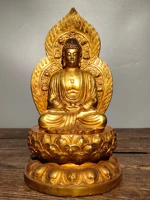 12chinese folk collection old bronze gilt lacquer amitabha sakyamuni sitting buddha back light ornaments town house exorcism
