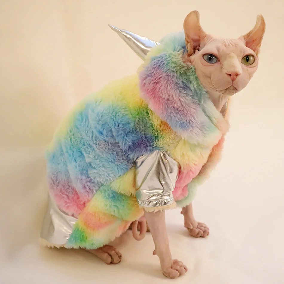 

Sphynx Cat Clothes Winter Plus Fleece Thick Clothes For Sphinx Cat Kitten Tie-dye Hooded Quilted Jacket Sphinksu Clothing