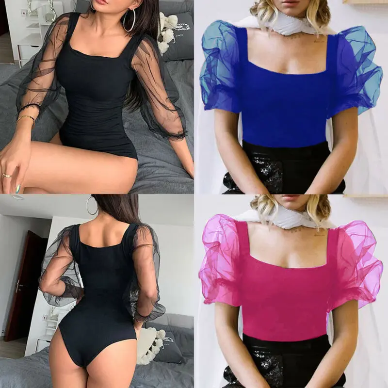 Женский сексуальный сетчатый рукав Bodycon Комбинезон Боди Трико Топы Мода | Женская