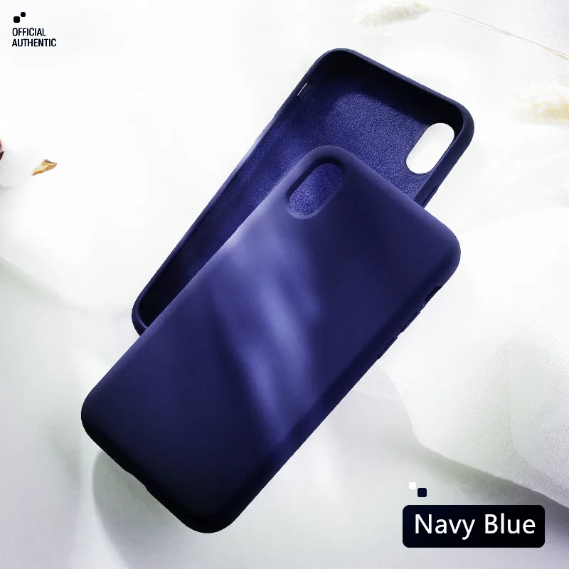 Тёмно-синий Официальный жидкий силиконовый чехол для телефона для iphone X XS MAX XR 7 8 6 6S Plus 11 Pro Max Мягкий противоударный чехол Полный защитный чехол - Цвет: Тёмно-синий