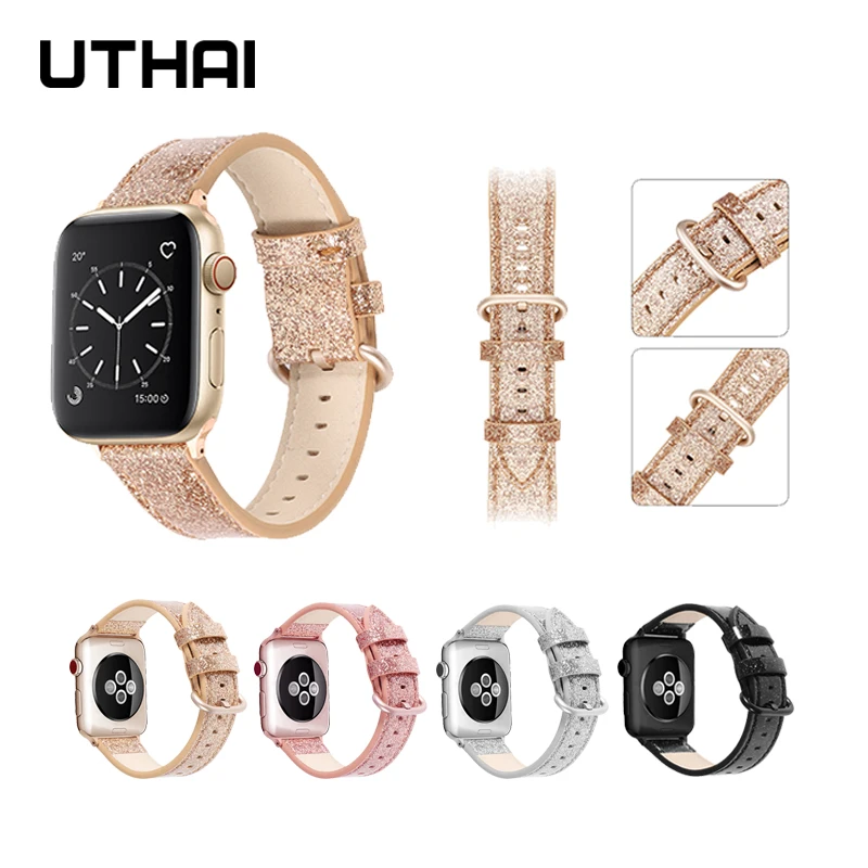 UTHAI кожаный ремешок для Apple Watch band 40 мм 44 apple wtch 4/5 модный браслет iWatch 3/2/1|Ремешки