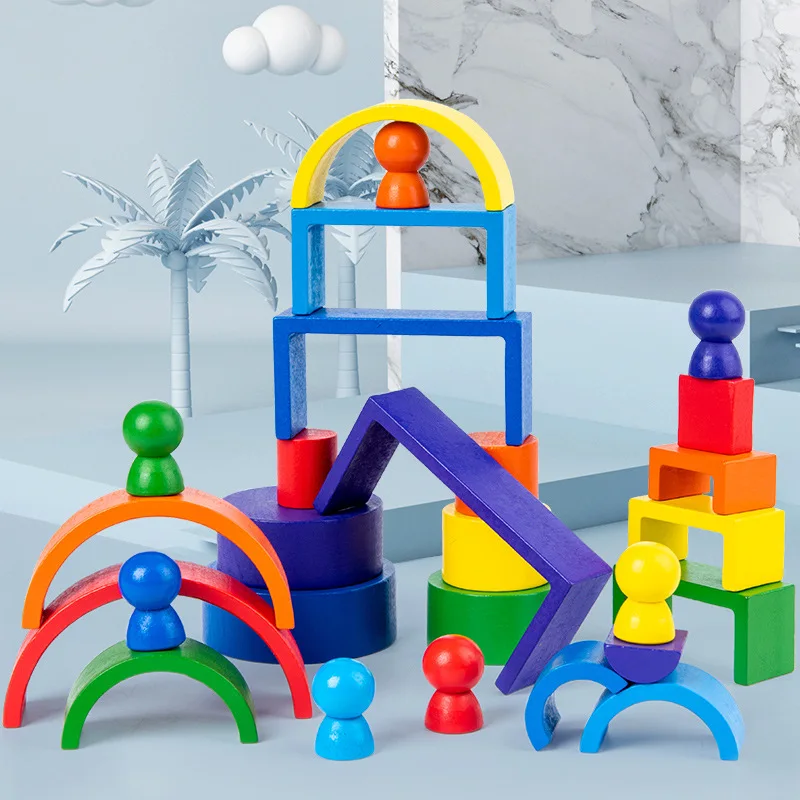 

Children's Rainbow Building Blocks DIY Assemble Stacks High Early Learning Educational Toys Kindergarten Teaching Aids