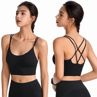 womens breathable u shaped back gathered sports bra tube top solid color sexy sling underwear yoga gym running top