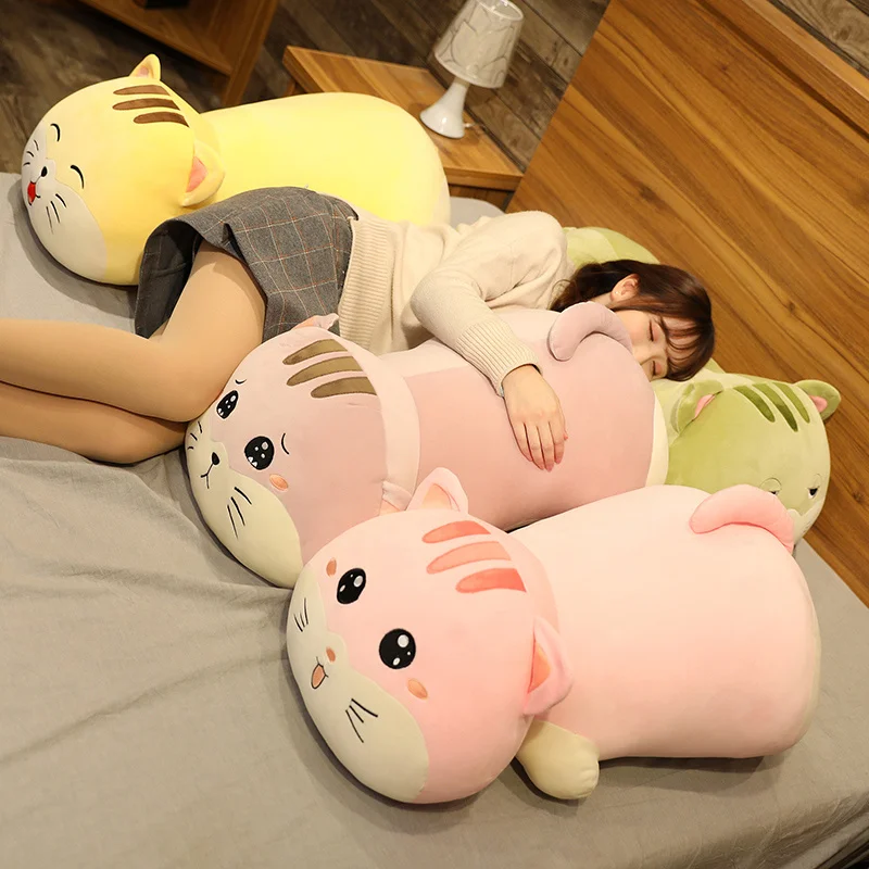 

Мультяшная Милая Лежащая кошка, плюшевые игрушки, мягкая кукла-животное, подушка для дивана, декоративный подарок для детей, девочек, 55/75/95 с...
