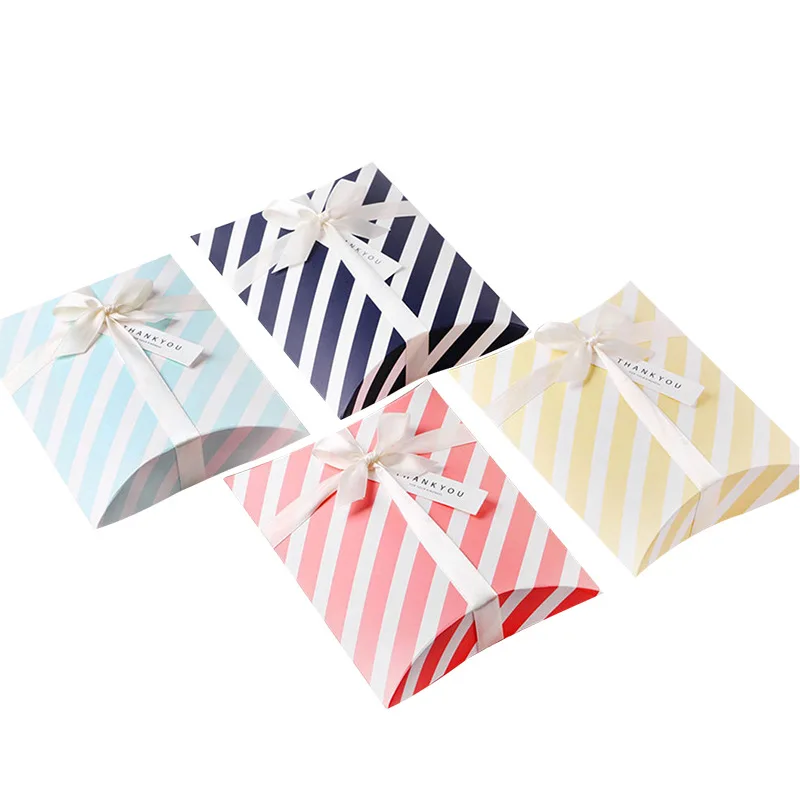 Craft Paper Box Black Pink Aqua Blue Color Pillow Shape Candy Boxes For Party Supply Bags