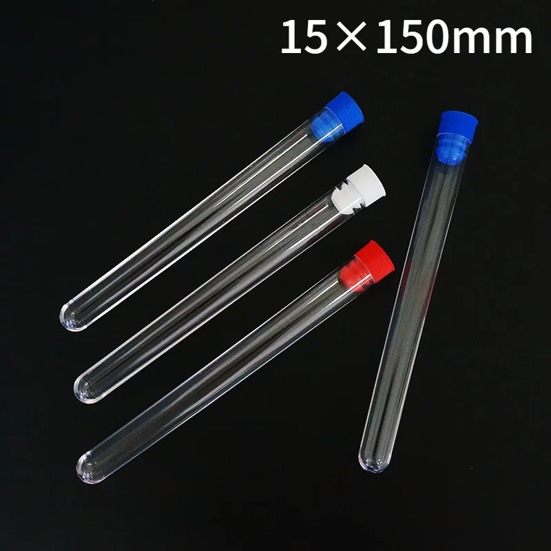 

50pcs/lot 15x150mm Clear Plastic Test Tubes Hard Polyethyle Tube With Colorful Caps Plugs For Lab School Chemistry