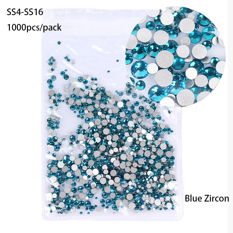 Blue Zircon 1000pcs SS3-SS30 Супер Блестящий Кристалл AB аксессуары плоская задняя сторона стекло Хамелеон Стразы для ногтей для шармов 3D украшения для ногтей - Цвет: Blue Zircon 1000pcs