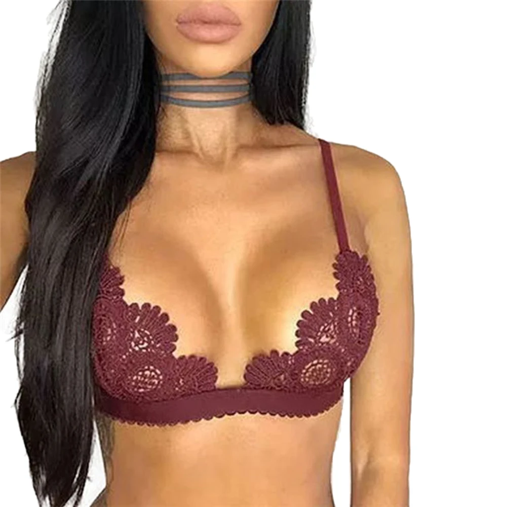 Женское пикантное нижнее белье без стального кольца с пуш ап однотонное ажурное