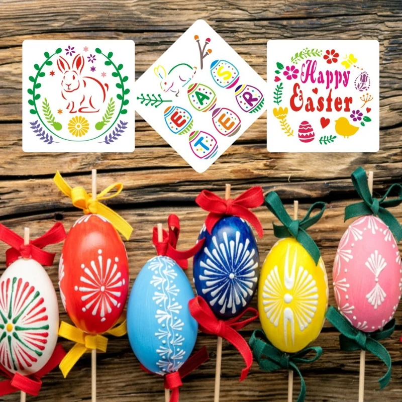 

16Pack 5.1x5.1'' Easter Drawing Stencils Templates, Washable Plastic Painting Stencils Easter Decorations Eggs Bunny