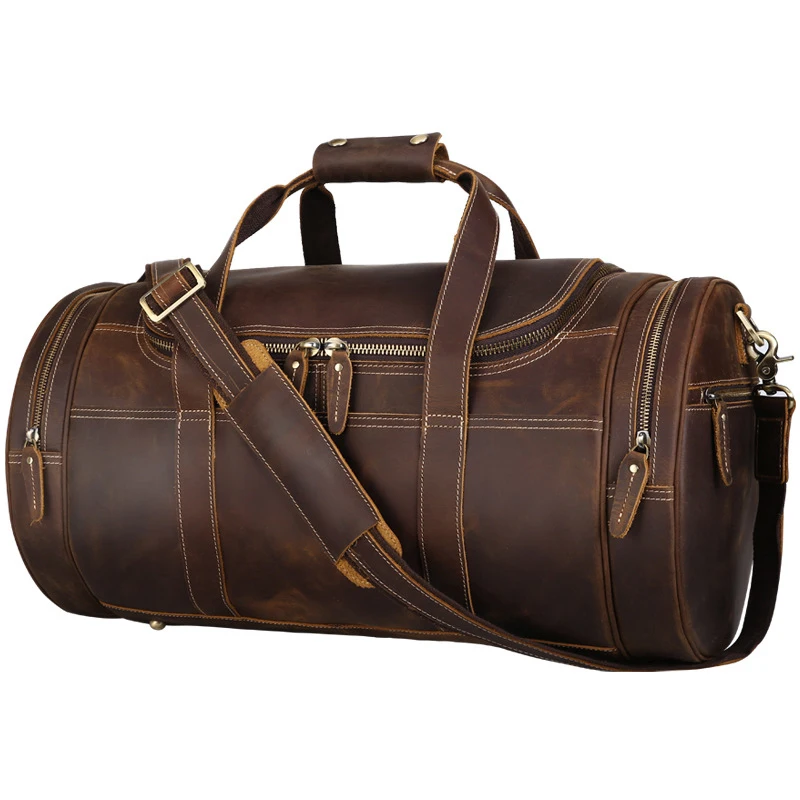 

2021 Retro Men Leather Travel Bag Large Capacity Leisure Gym Bag Crazy Horse Leather Travel Bag Male Portable Bag