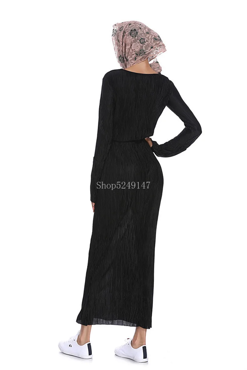 Мусульманская юбка карандаш плиссированное Макси платье с рукавами фонариками