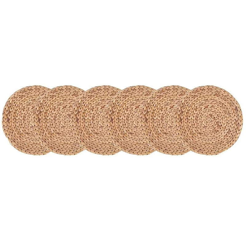 

Woven Placemats for Dining Table , Water Hyacinth Weave Placemat Set Round Braided Rattan Tablemats Insulation Pads