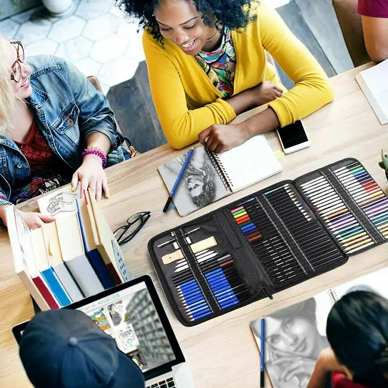 

72PCS Sketch Pencils and Colored Pencils Set School Supplies Drawing Pencils Beginner Kit Watercolor Metallic Oily Art Supplies