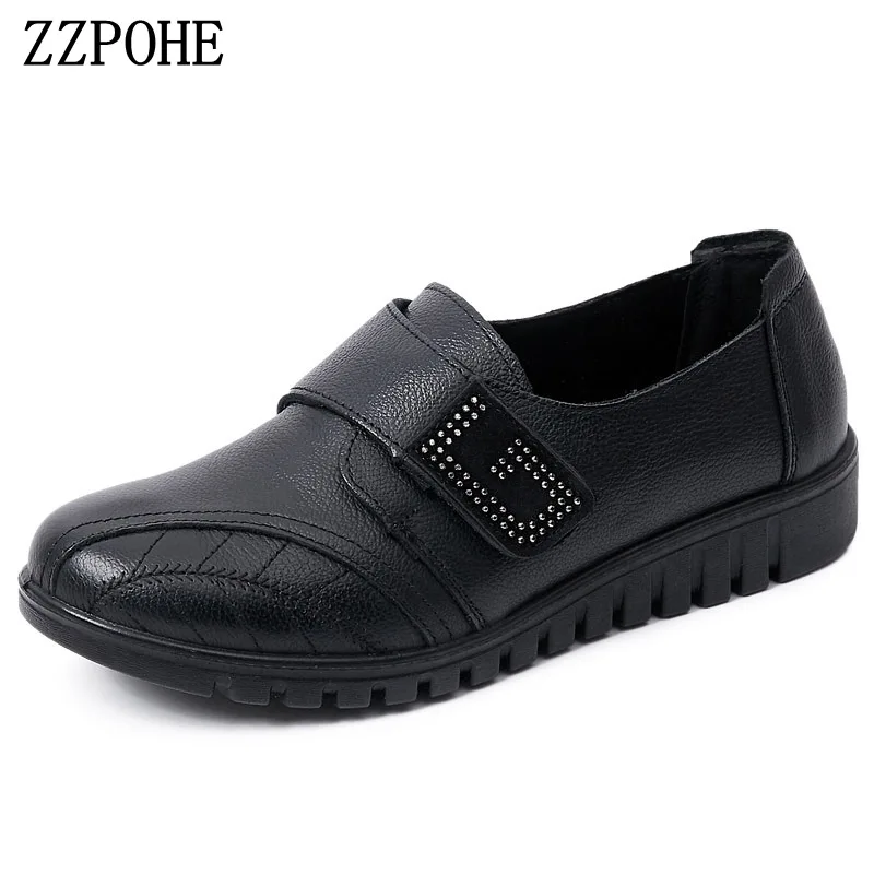 Женские кожаные туфли на плоской подошве ZZPOHE демисезонные удобные мягкой для мам