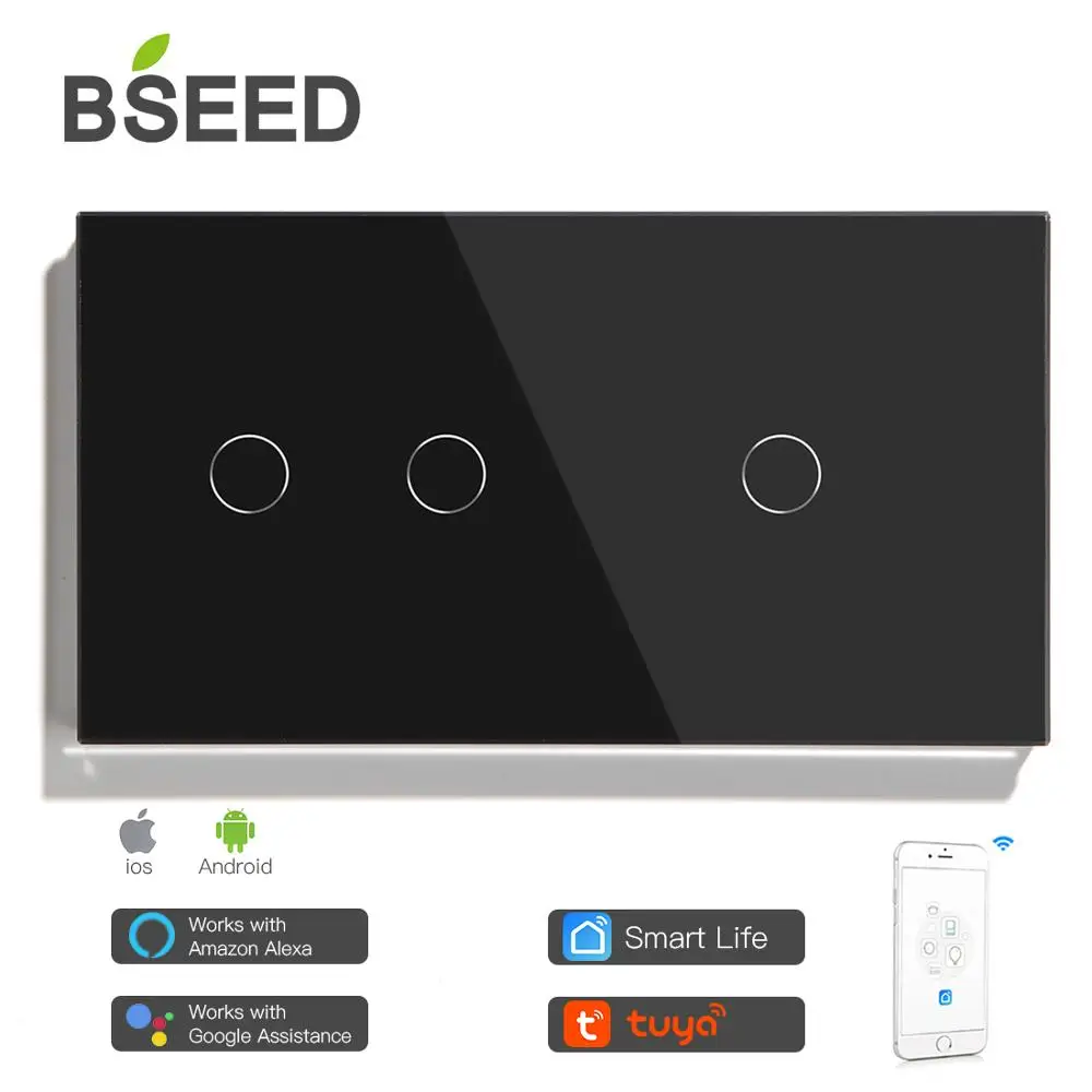 Настенный сенсорный выключатель Bseed Mvava Smart с поддержкой Wi-Fi 3 клавиши 157 мм