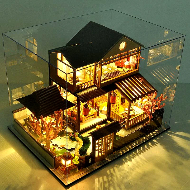 

Japanese style wooden DIY house miniature box puzzle assembly 3d building Miniaturas doll house kit children's toy birthday gift