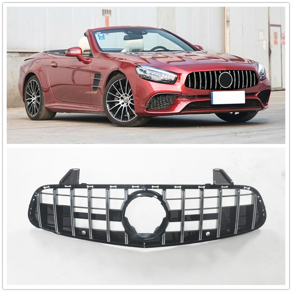 

For Mercedes-Benz R231 SL Class SL400 SL500 Car Front Grille GT R 2017-2020 Black Upper Bumper Replacement Racing Grill