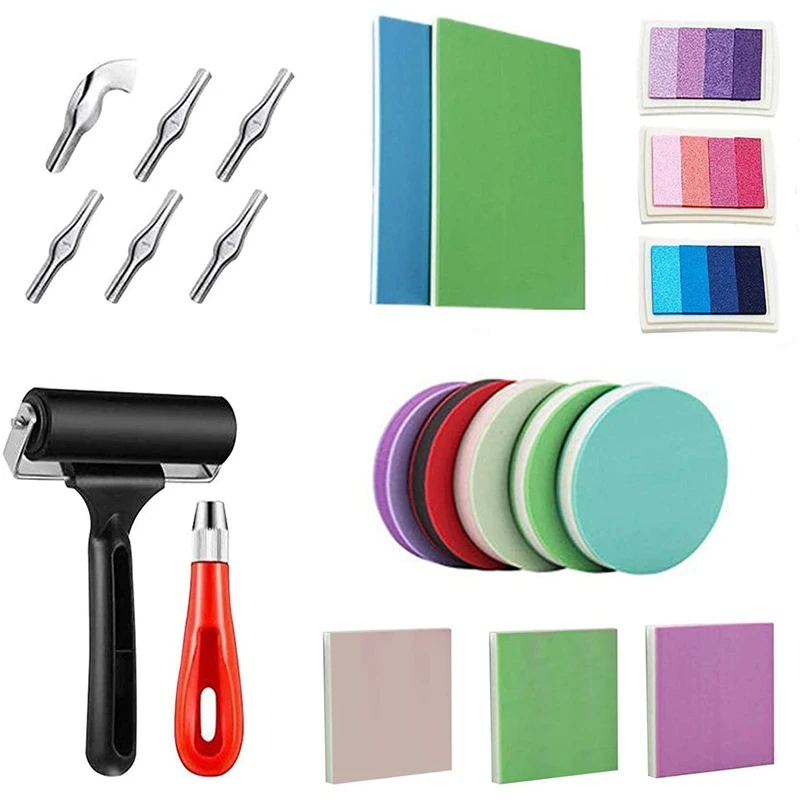 

21Pcs Rubber Stamp Making Kit, Carving Tools Kit,Rubber Carving Blocks in Different Color Styles,for Craft Stamp Carving