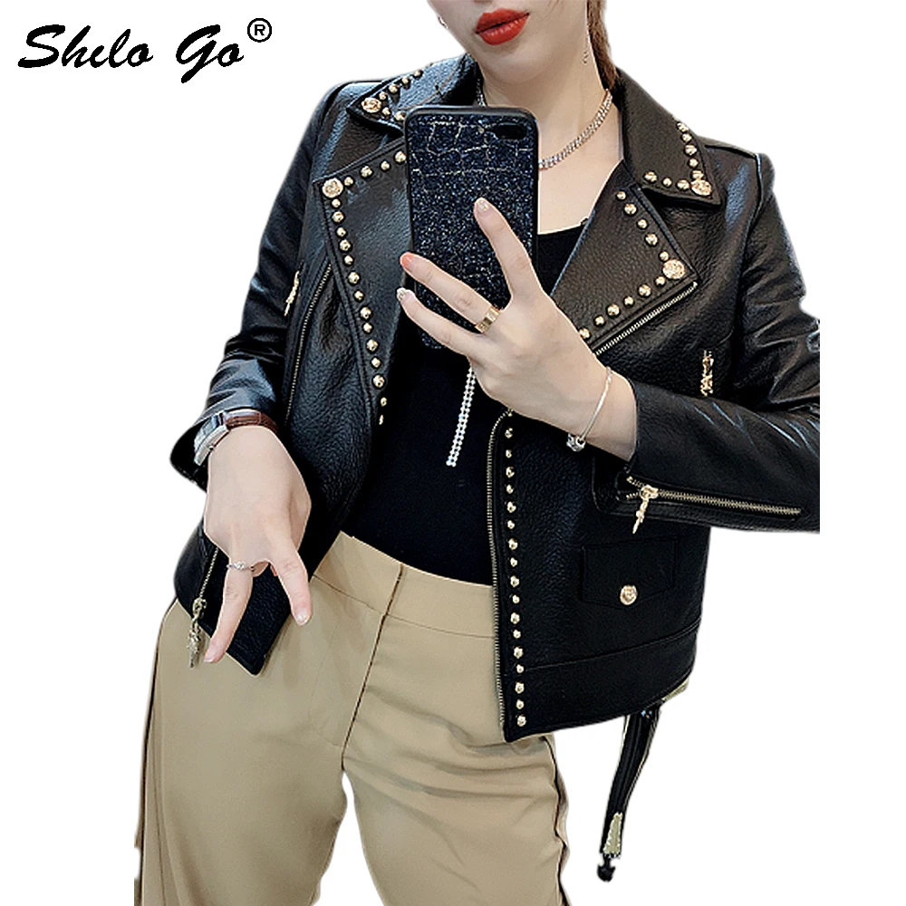 Куртка из натуральной кожи байкерская куртка с заклепками зазубренная горловина