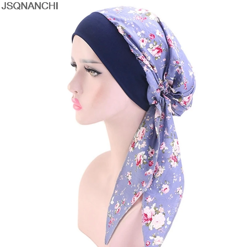 

NEW Women Muslim Fashion Hijab Chemo Flower Print Hat Turban Head Cover Hair Loss Scarf Wrap Pre-tied Bandana