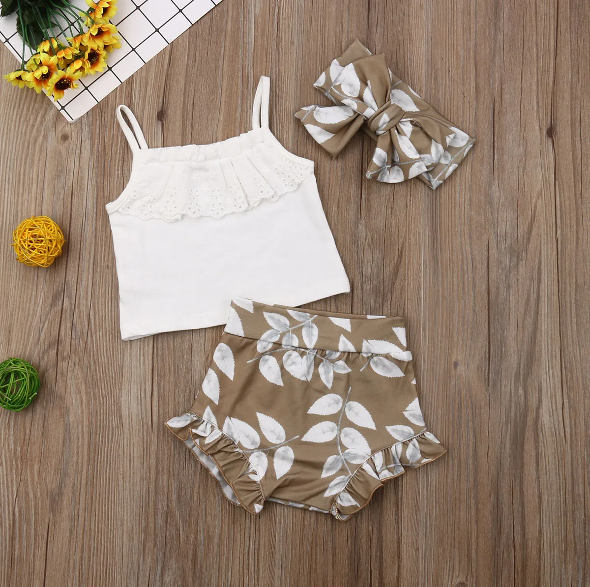 

Baby Summer Clothing 0-24M Newborn Infant Baby Girls Clothes 3pcs Sets Lace Vest Tops Floral Short Bottom Headband Outfits