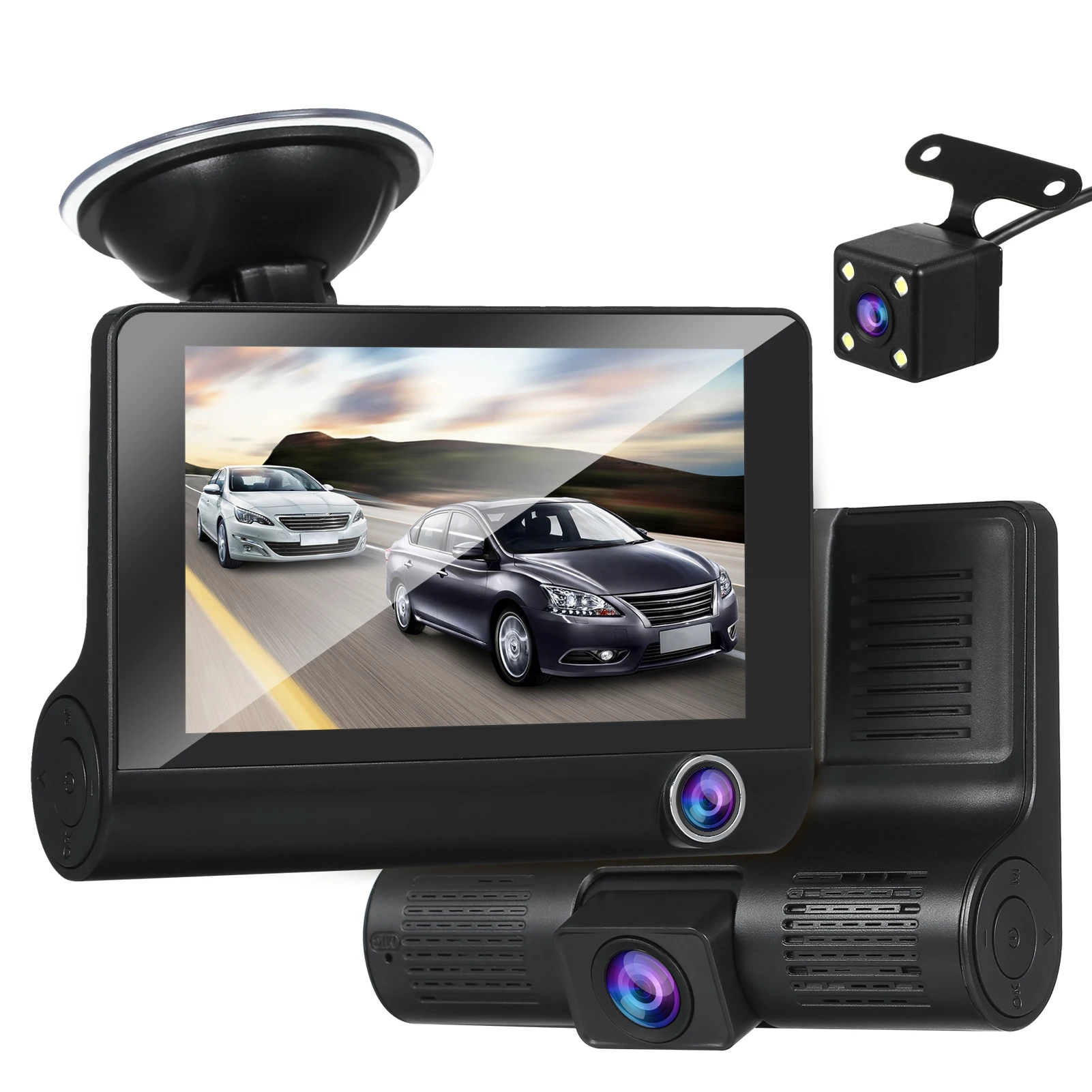 

1080P Full HD Dash Cam with 4 Inch IPS Screen Front and Rear Dual Dash Camera Driving Recorder Wide Angle Vision G-sensor