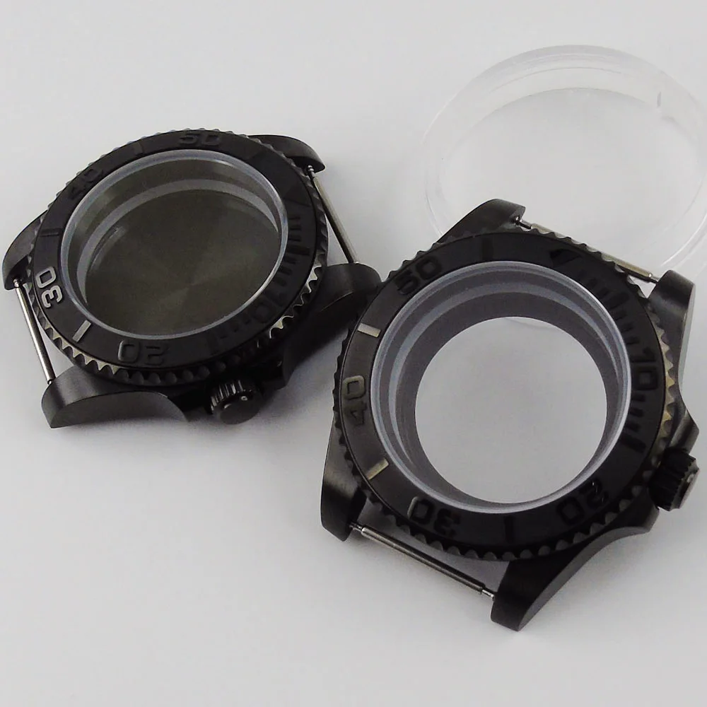 

Brushed Black PVD Watch Case Fit NH35 NH36 NH35A MIYOTA 8215 Ceramic Bezel Insert Seeing Through Backcover