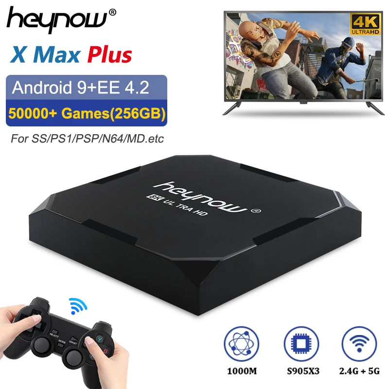 Приставка Игровая HEYNOW X Max Plus 8K HD Wi-Fi 50000 + для PS1/PSP/N64/SS Android 9 EE4.2 | Электроника