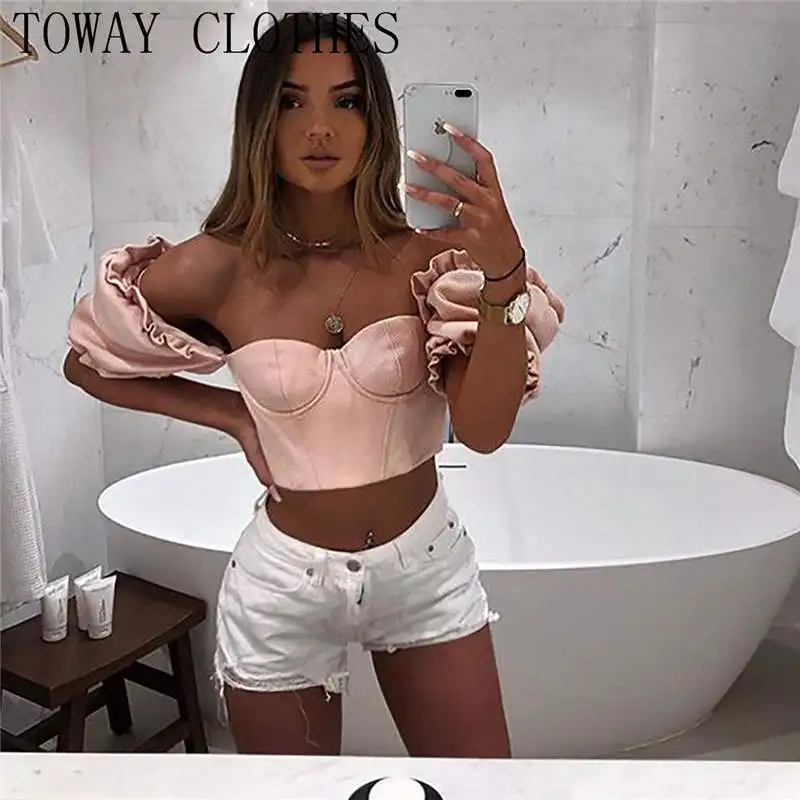 Однотонная женская блузка с пышными рукавами соблазнительный элегантный