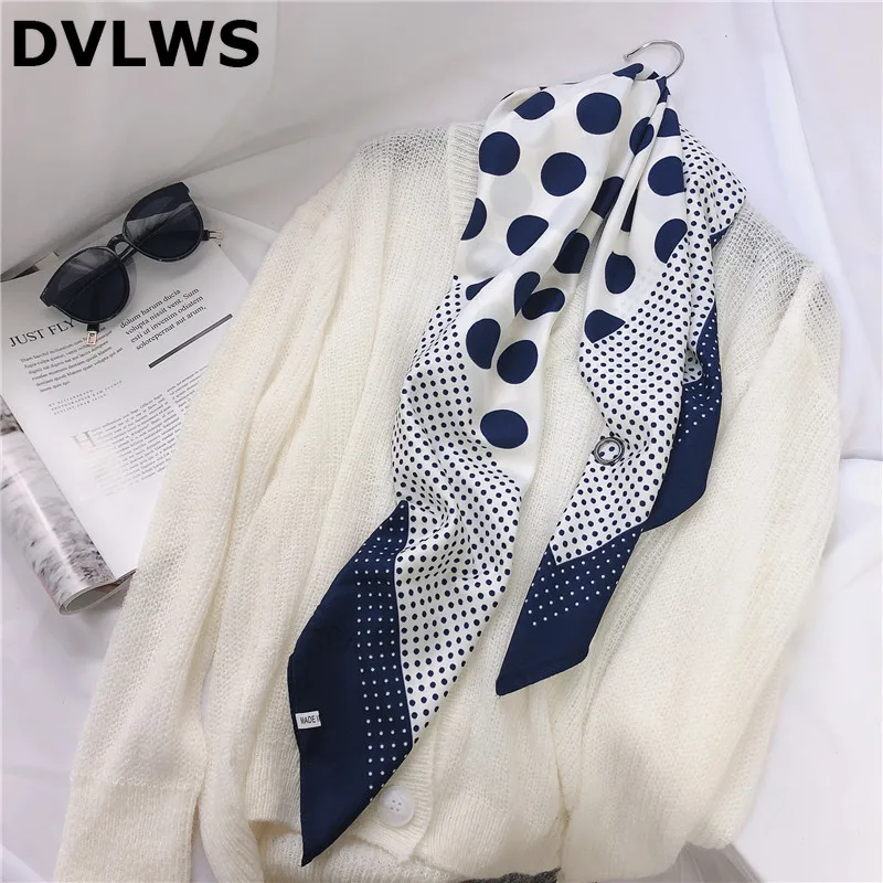 

DVLWS 2020 New Style Western Style Sun-resistant Black and White Polkadot Pattern Bandana Versatile 90cm Silk Scarves Women