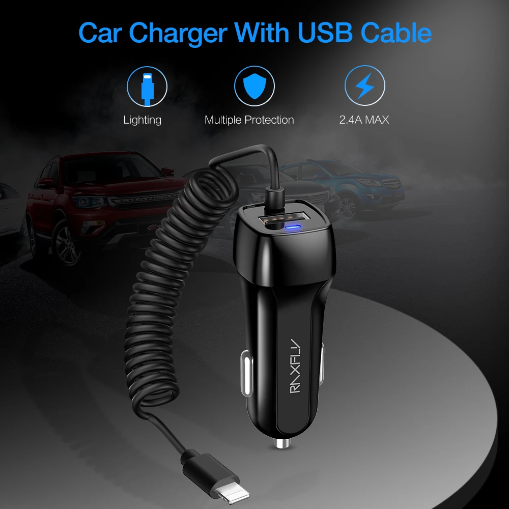RAXFLY автомобильное зарядное устройство USB кабель для iPhone XR 7 мобильного телефона