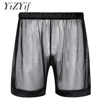 yizyif sexy men summer soft lingerie mesh super see through loose boxer shorts nightwear mens stretchy lounge underwear shorts