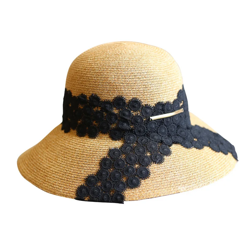 Шляпа соломенная с большими краями женская складная Панама от солнца в стиле