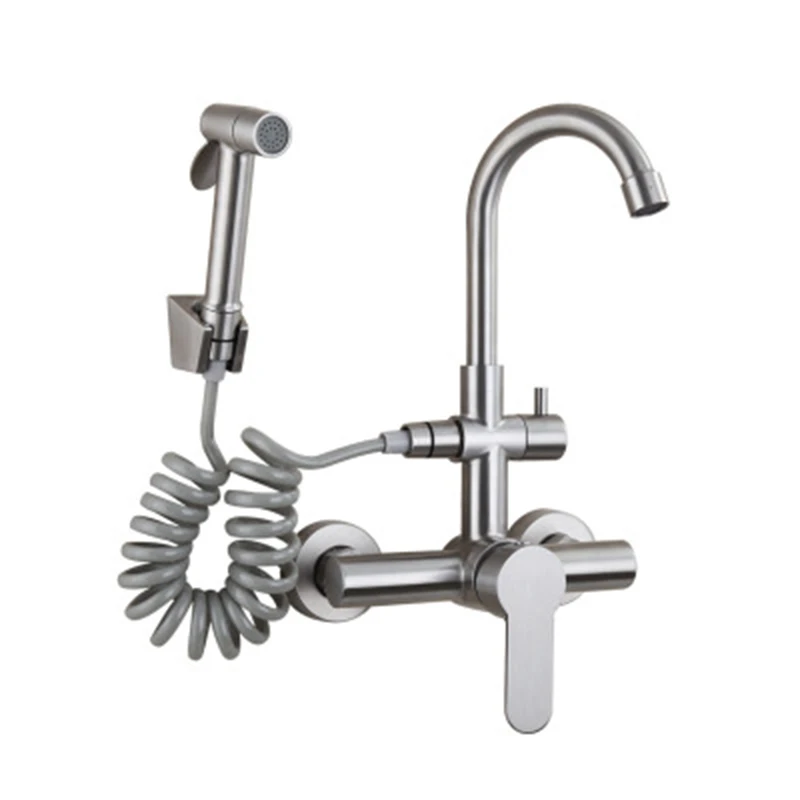 

Brushed Nickel 304 stainless steel Kitchen Sink Faucet Mixer Tap Stream Sprayer Head Wall Installation