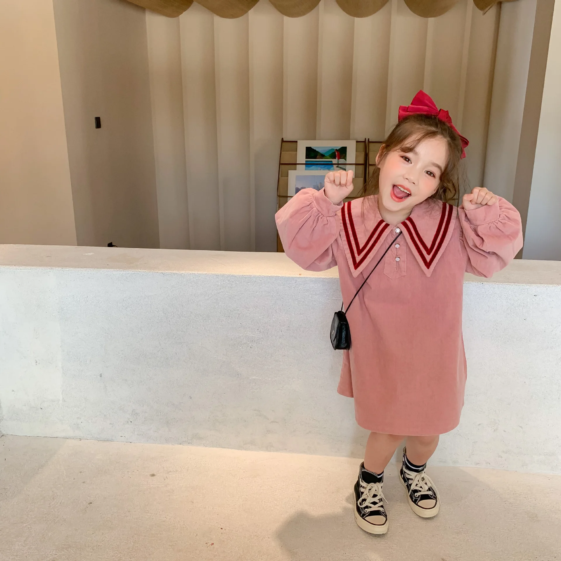 Осеннее Новое Детское вельветовое платье в духе колледжа для девочек осеннее